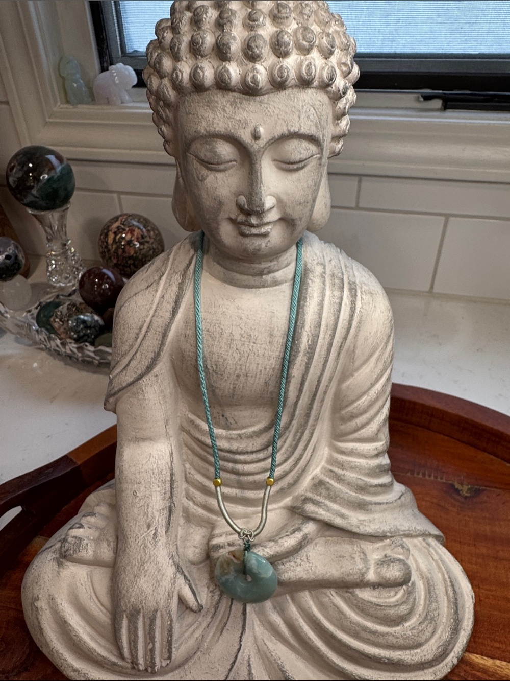 Caribbean Calcite Pendant Necklace on Braided Cord